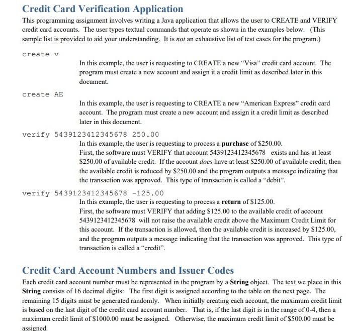 Credit Card Verification Application This programming | Chegg.com