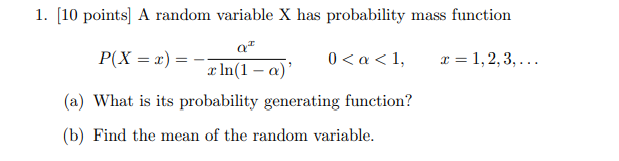 Solved 1. (10 points) A random variable X has probability | Chegg.com