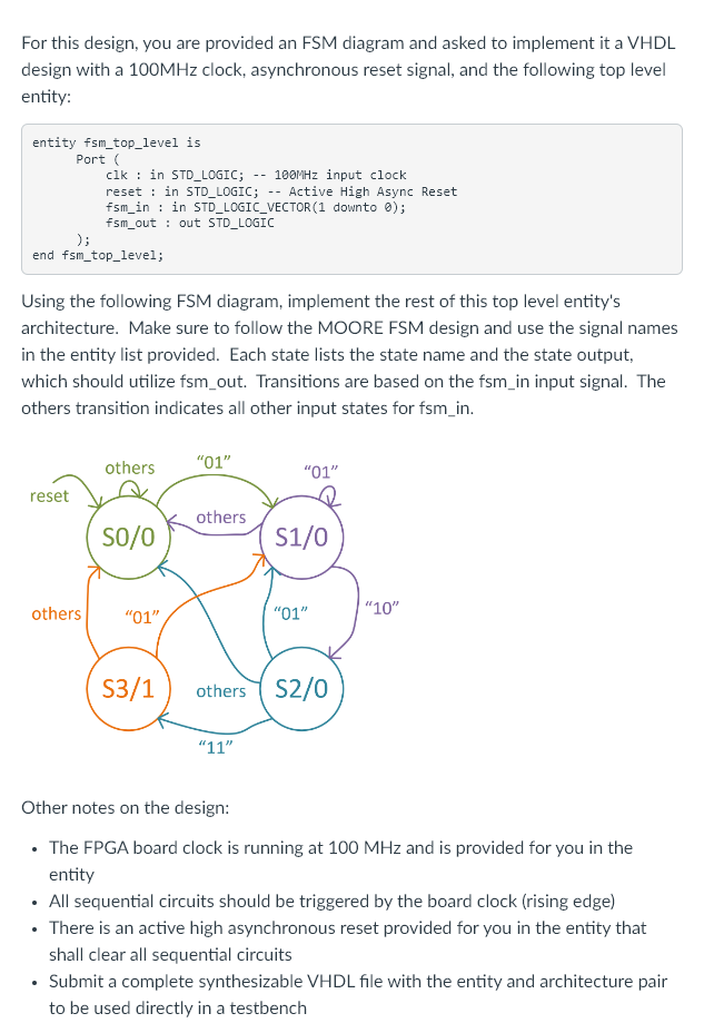 Solved For this design, you are provided an FSM diagram and | Chegg.com