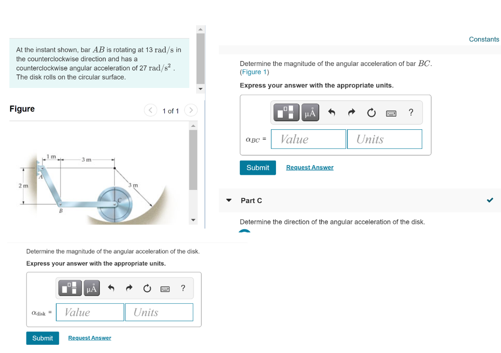 Solved Constants At the instant shown, bar AB is rotating at | Chegg.com