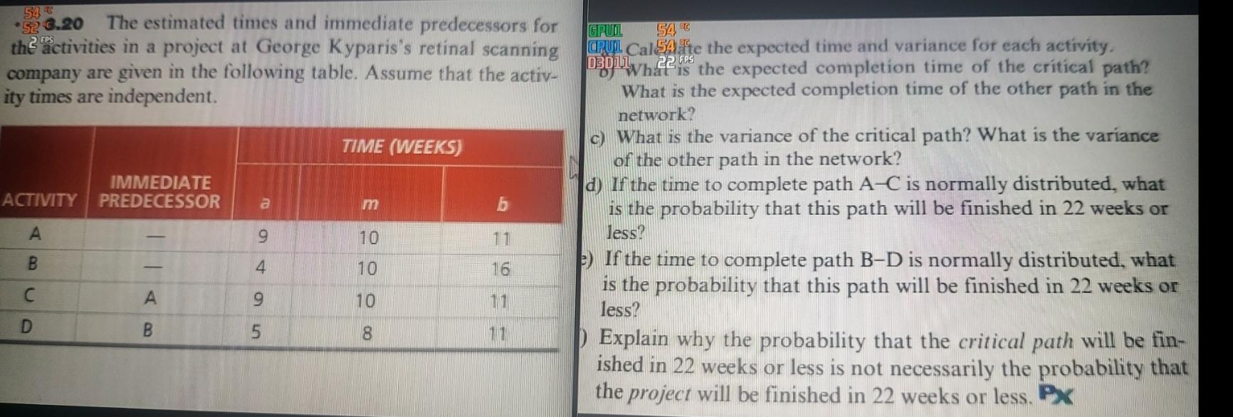 Solved - 5253.3. The estimated times and immediate | Chegg.com