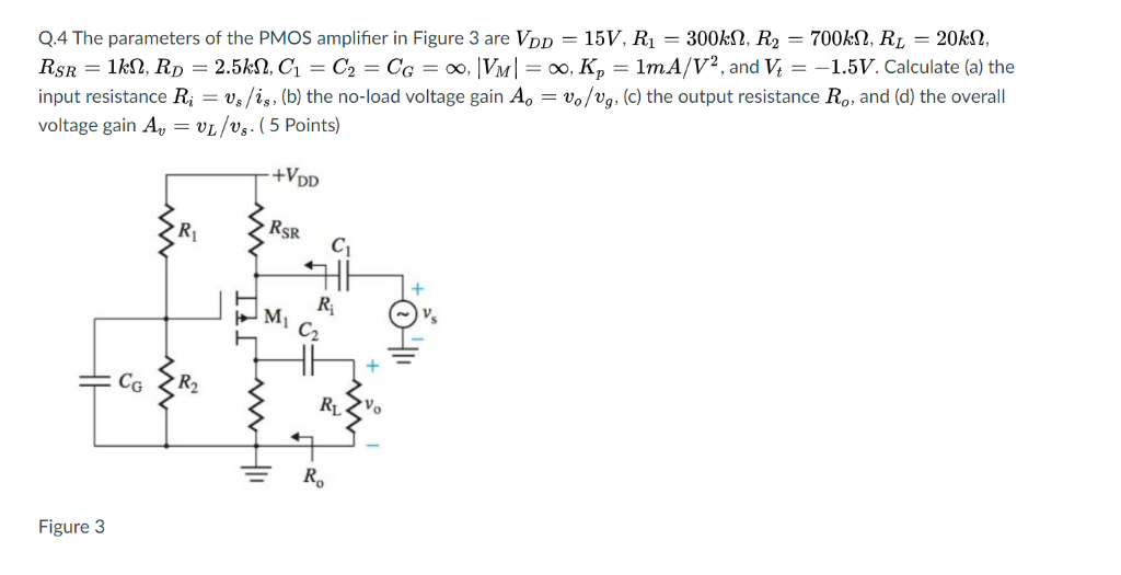 Solved Q.4 The parameters of the PMOS amplifier in Figure 3 | Chegg.com