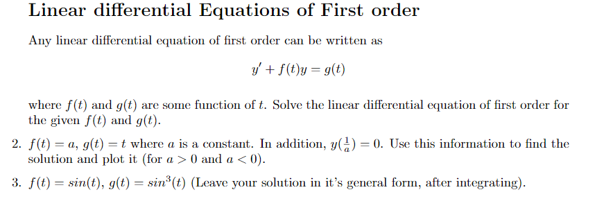 Solved Linear differential Equations of First order Any | Chegg.com