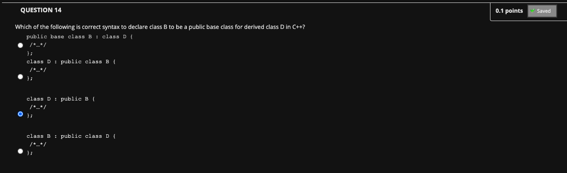 Solved QUESTION 1 0.1 points Saved A class that has a pure | Chegg.com