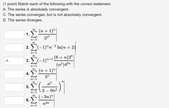 Solved (1 point) Match each of the following with the | Chegg.com