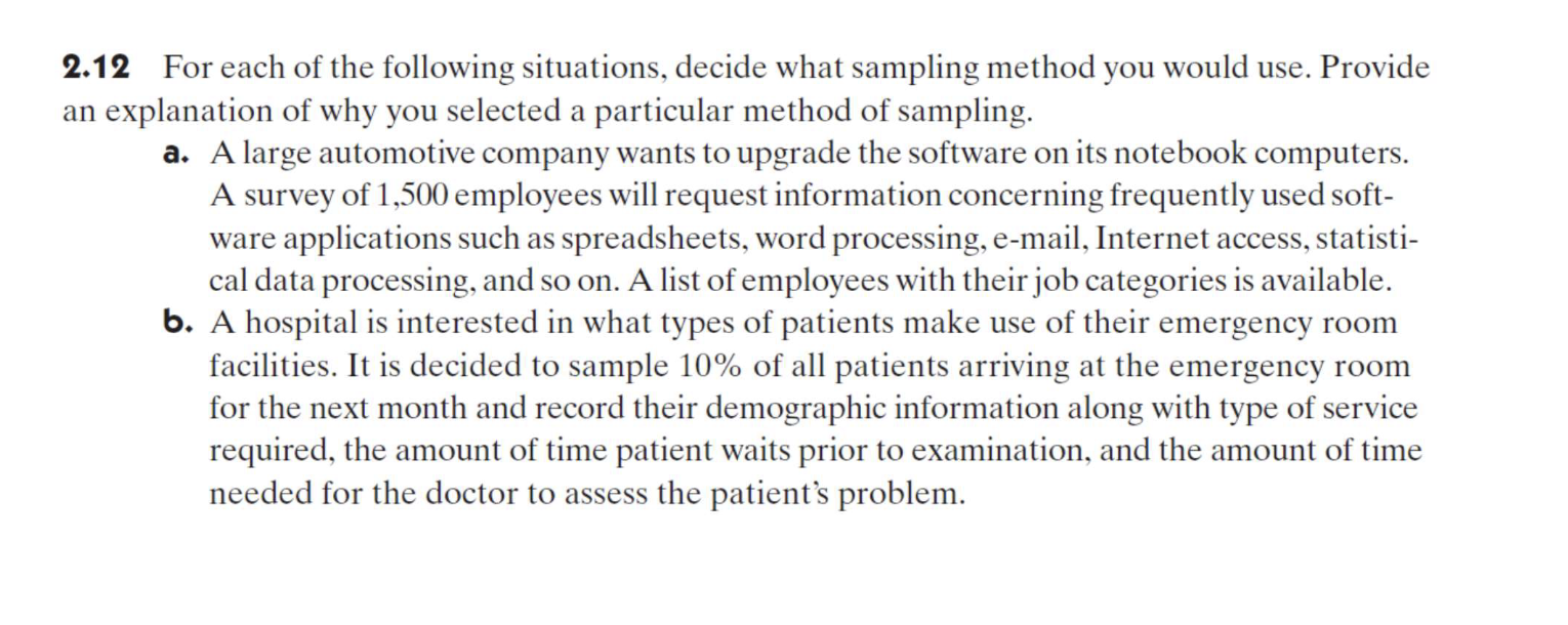 Solved 2.12 For each of the following situations, decide | Chegg.com