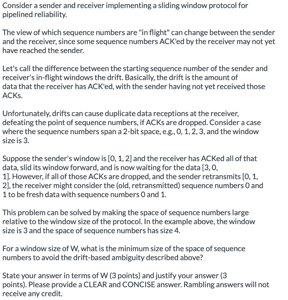 Solved Consider a sender and receiver implementing a sliding | Chegg.com