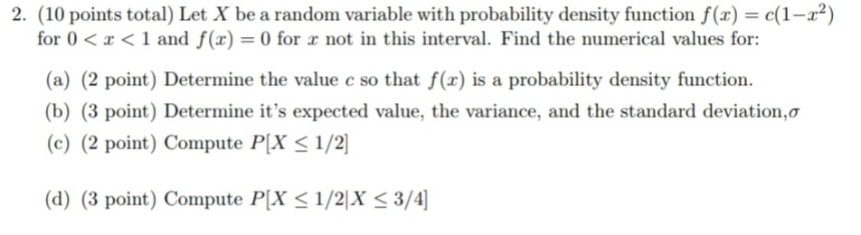 Solved 2. (10 points total) Let X be a random variable with | Chegg.com