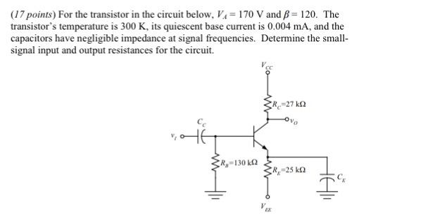 Solved For the transistor in the circuit below, V_A = 170 V | Chegg.com