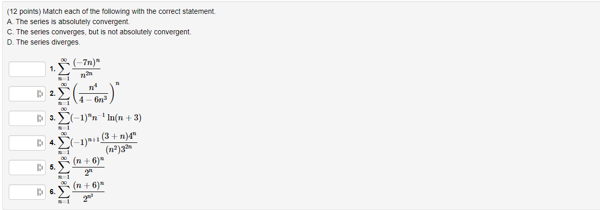Solved (12 points) Match each of the following with the | Chegg.com