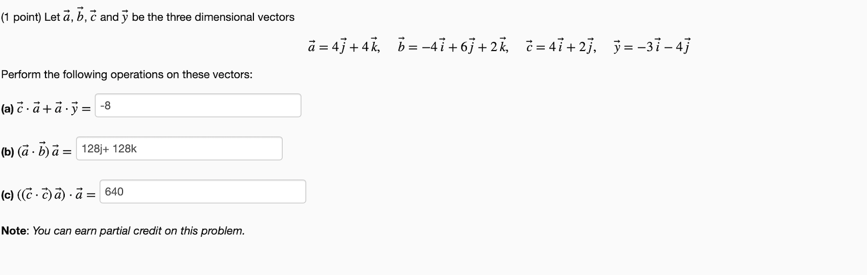 Solved (1 point) Let ā, b, c and ý be the three dimensional | Chegg.com
