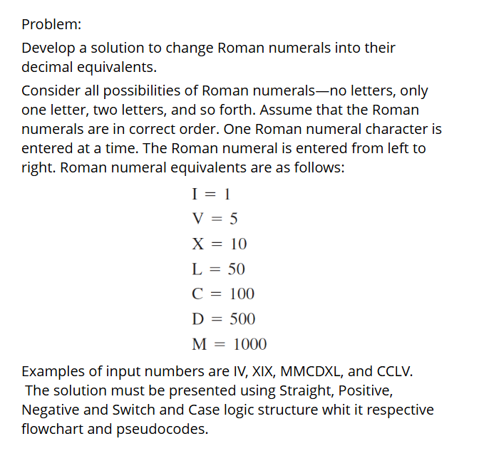 Solved Problem:Develop a solution to change Roman numerals | Chegg.com