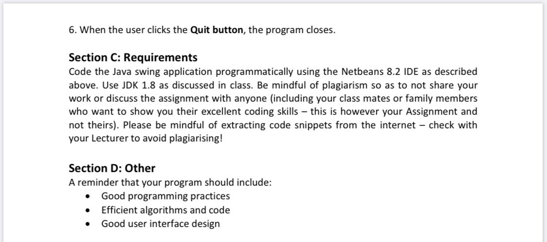 Solved Section A: Overview Create the following Java Swing | Chegg.com
