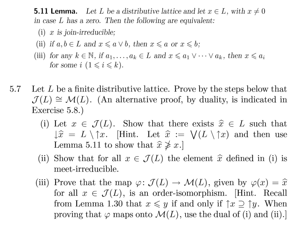 5.11 Lemma. Let L be a distributive lattice and let x | Chegg.com