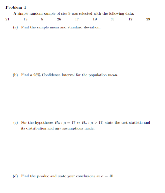 Solved (b) Find a 95% Confidence Interval for the population | Chegg.com