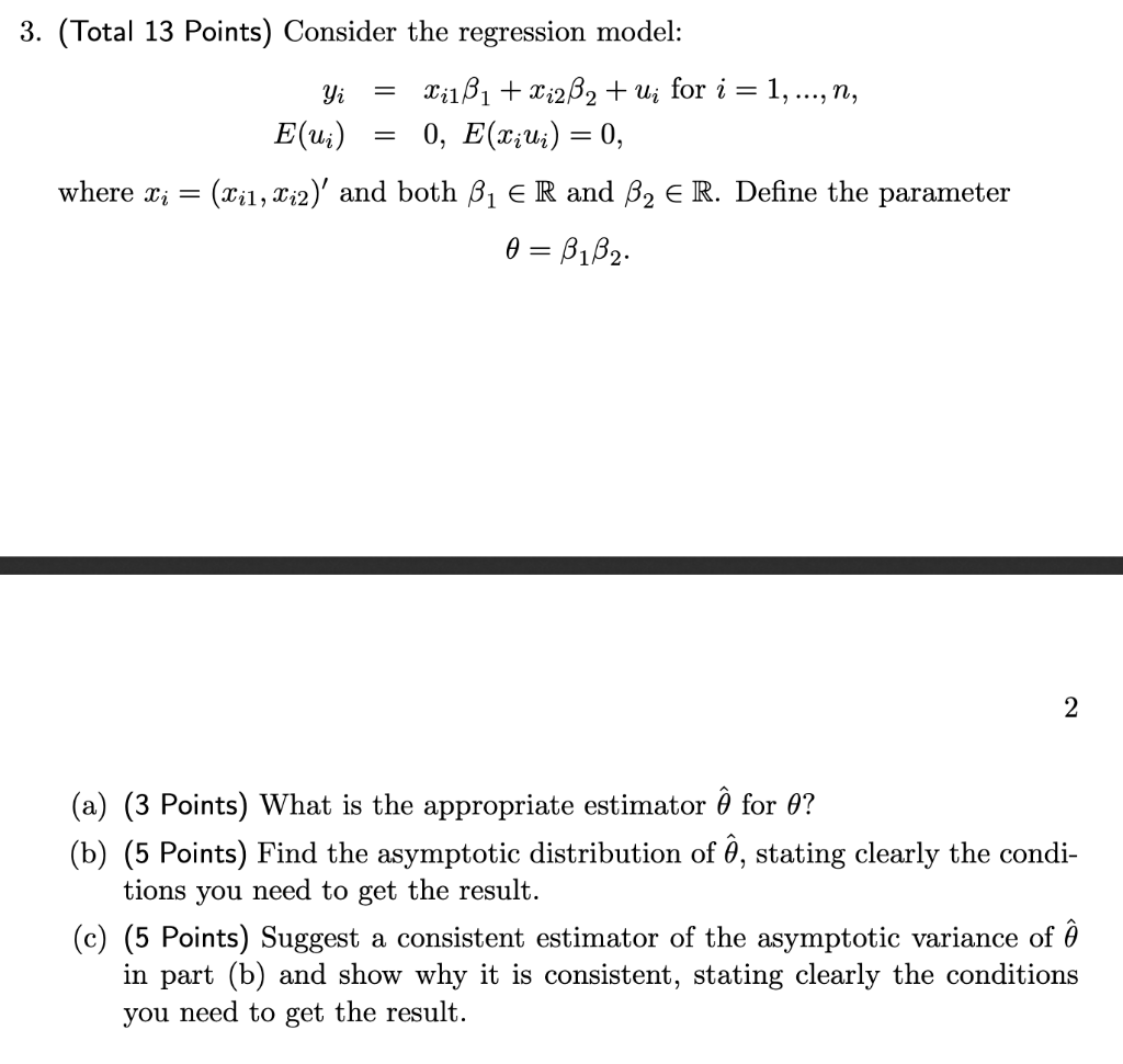 3 Total 13 Points Consider The Regression Mod Chegg Com