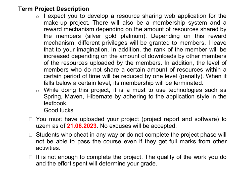 Solved Term Project Description - I expect you to develop a | Chegg.com