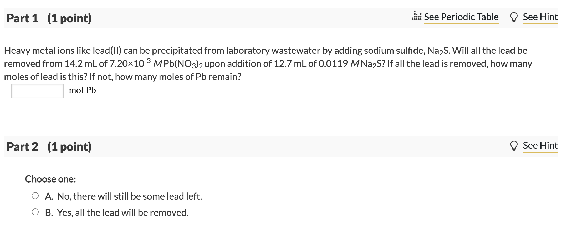 Solved Part 1 (1 Point) See Periodic Table See Hint Heavy | Chegg.com