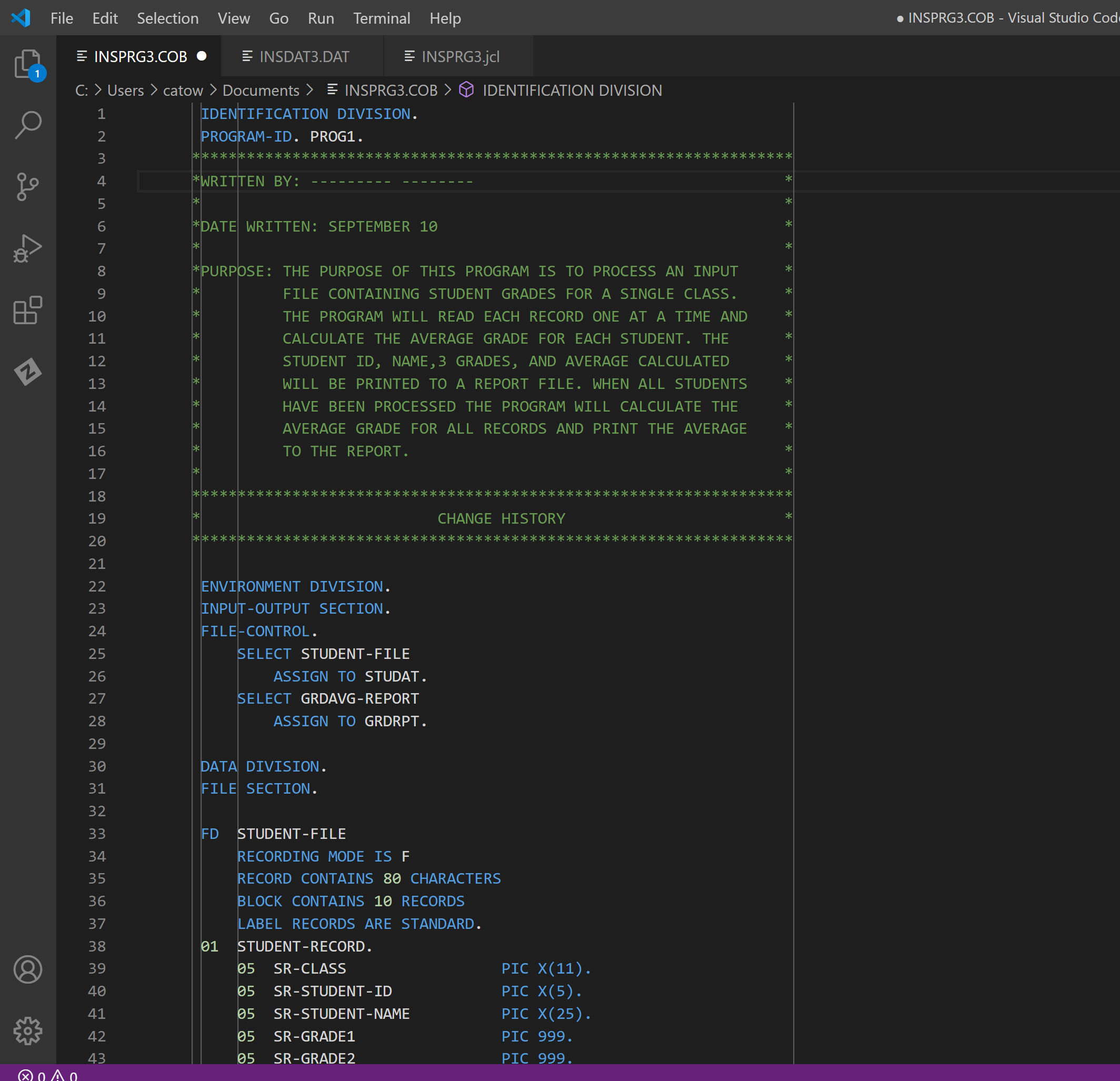 I NEED HELP MODIFYING A COBOL PROGRAM FOR A CLASS | Chegg.com