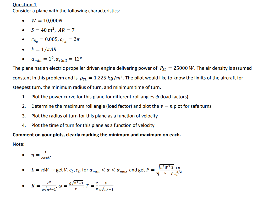 Solved Question 1Consider a plane with the following | Chegg.com