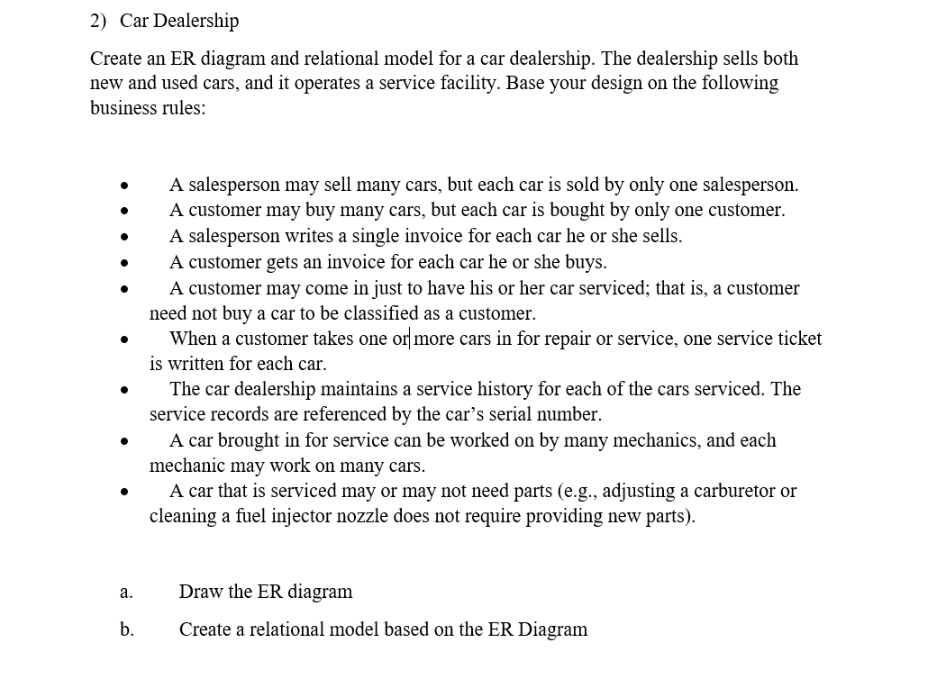 2) Car Dealership Create an ER diagram and relational | Chegg.com