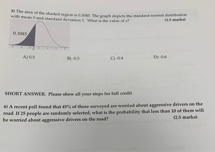 Solved 5) The area of with mean 0 and standard deviation 1. | Chegg.com