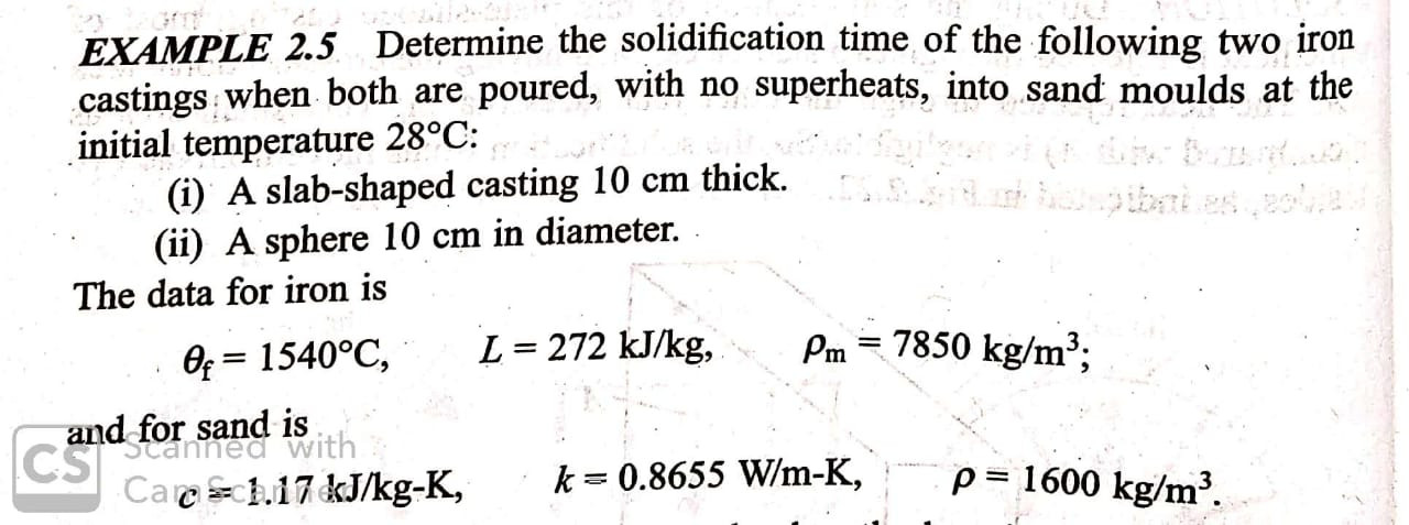 Solved EXAMPLE 2 5 Determine The Solidification Time Of The Chegg