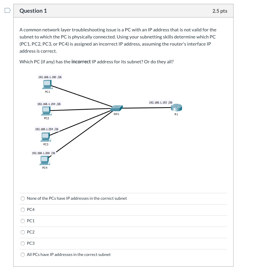Solved Question 1 2.5 pts A common network layer | Chegg.com