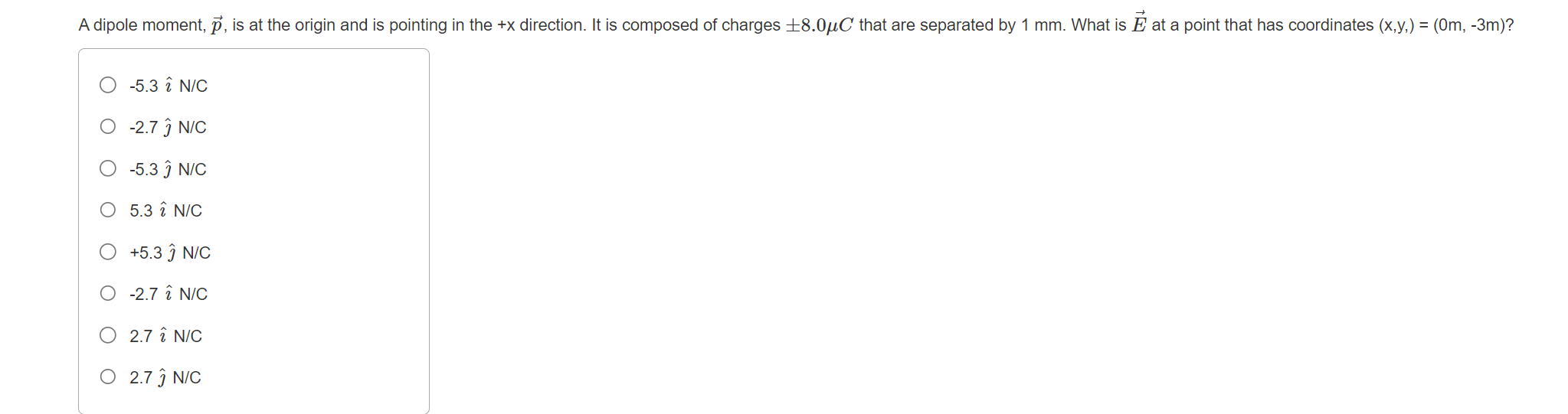 Solved −5.3 ^N/C −2.7 ^N/C −5.3 ^N/C 5.3 ^N/C +5.3 ^N/C | Chegg.com