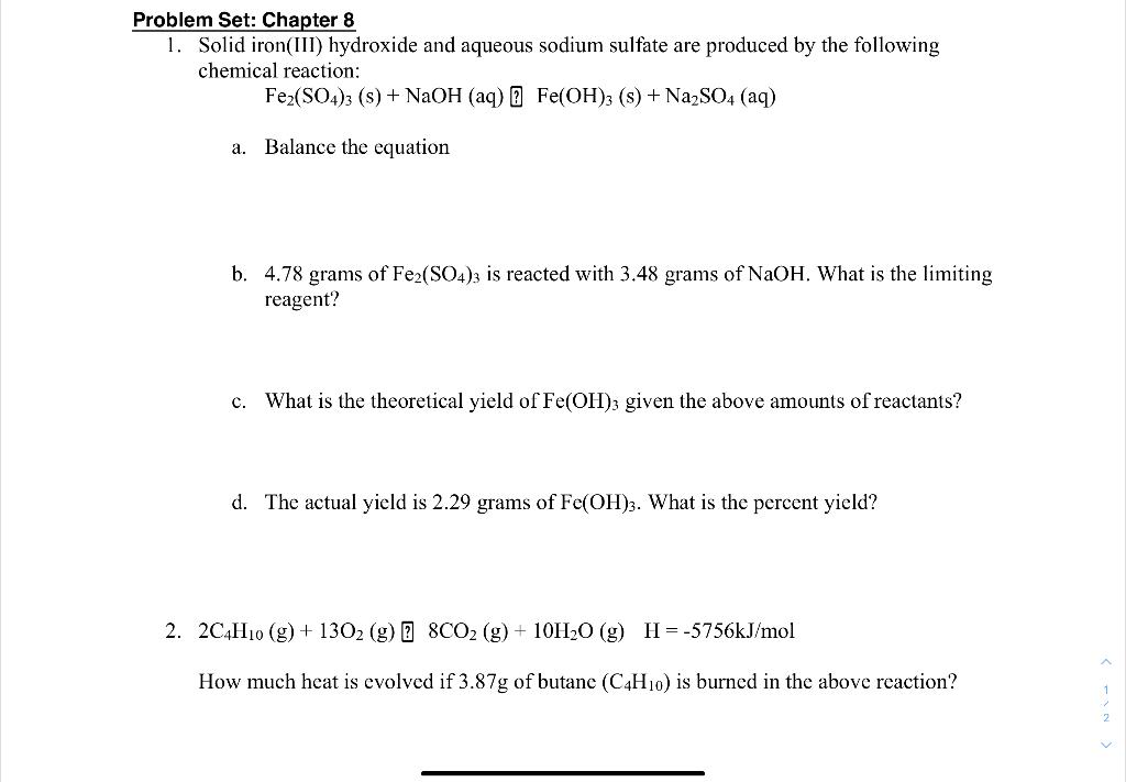 Solved Problem Set: Chapter 8 1. Solid Iron(iii) Hydroxide 