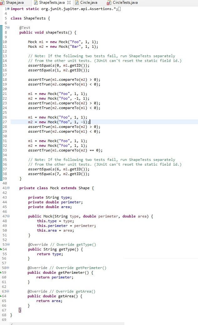Solved 7 + + Shape.java X D Circle.java CircleTests.java 1 2 | Chegg.com