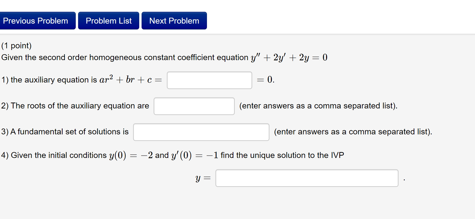 Solved Previous Problem Problem List Next Problem (1 point) | Chegg.com