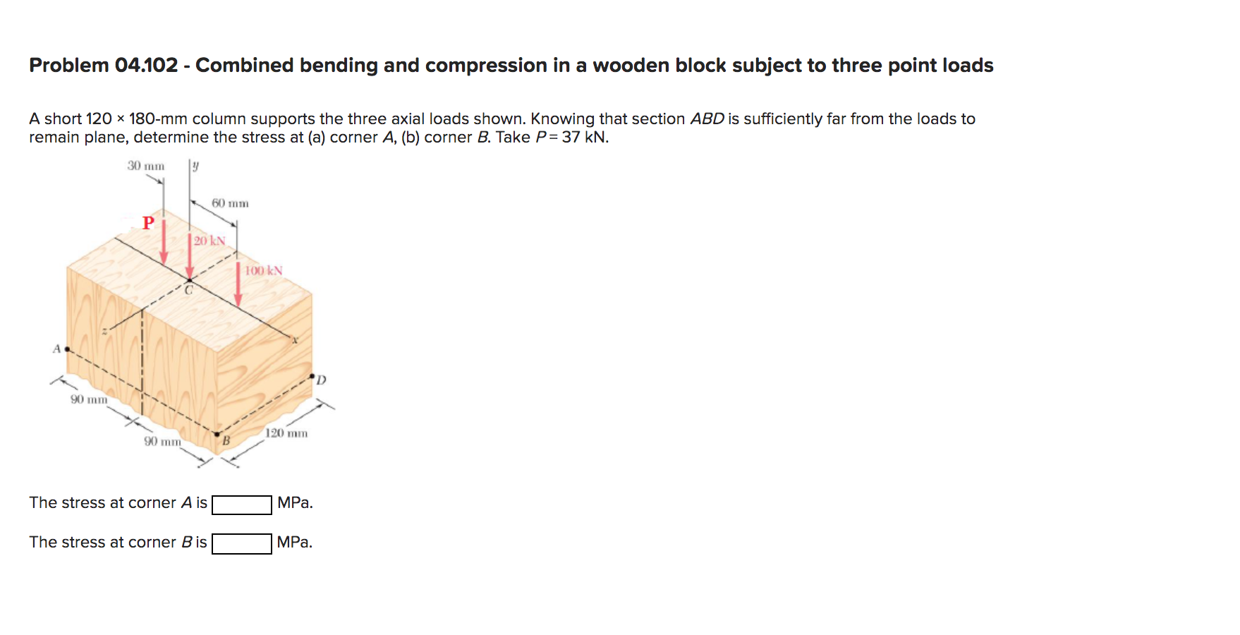 Solved Problem 04.102 - Combined bending and compression in | Chegg.com