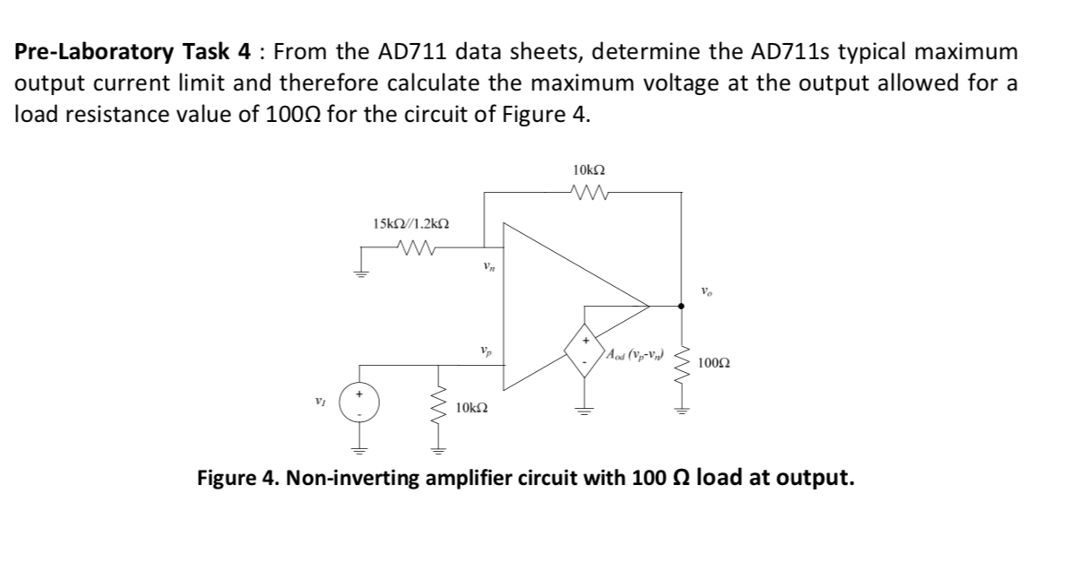 Solved Pre-Laboratory Task 4 : From the AD711 data sheets, | Chegg.com