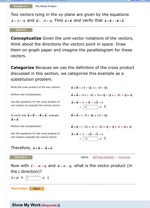 Solved Example 11.1 The Vector Product Two vectors lying in | Chegg.com