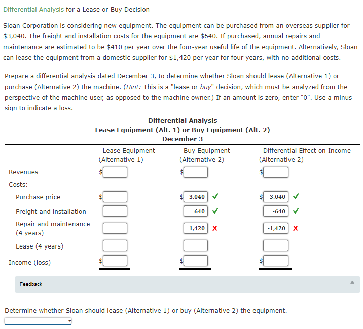 Solved Differential Analysis for a Lease or Buy Decision