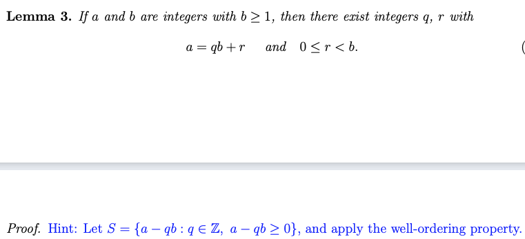 Solved Lemma 3. If A And B Are Integers With B≥1, Then There | Chegg.com