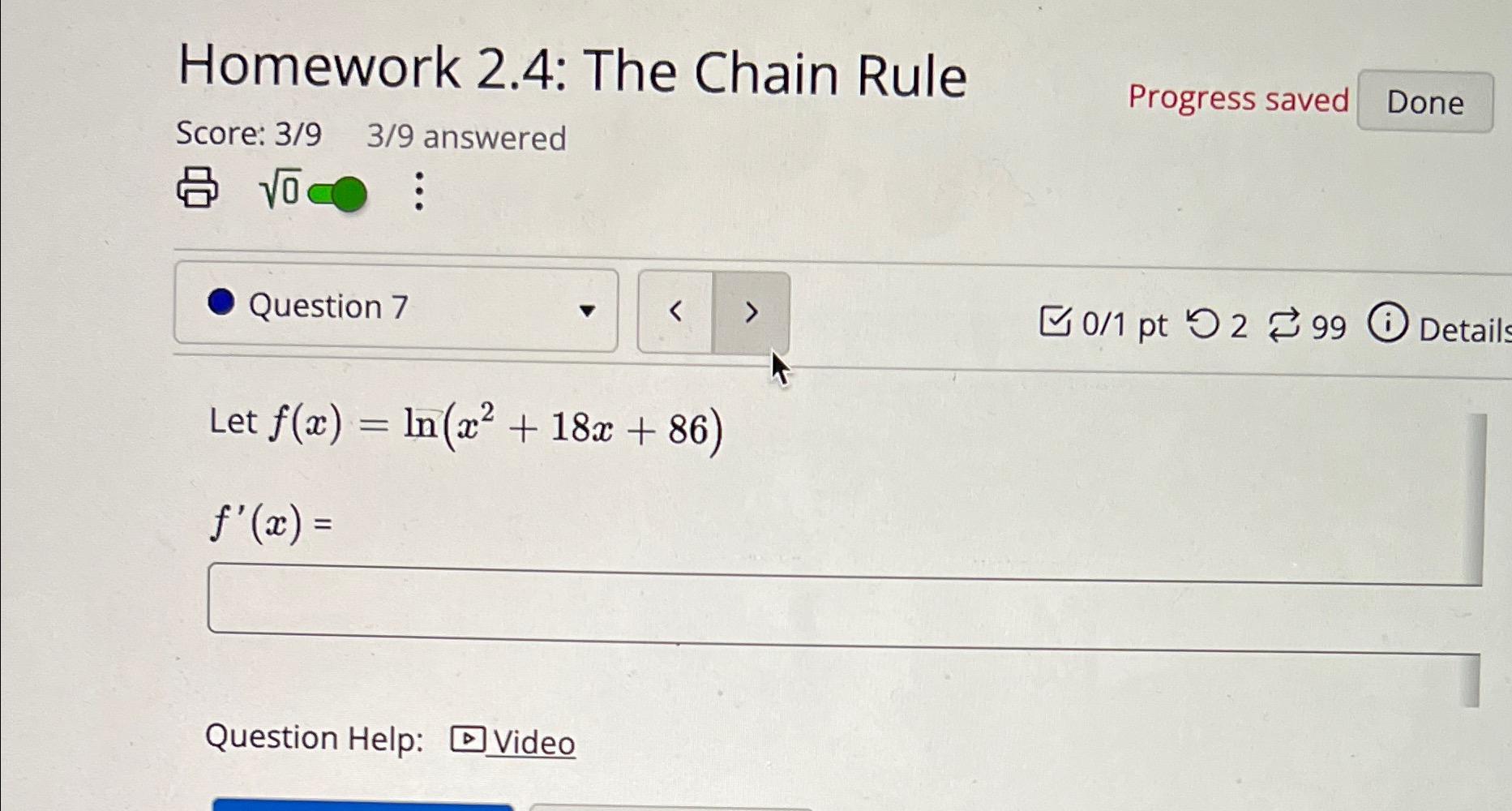 Solved Progress saved Done Homework 2.4: The Chain Rule | Chegg.com