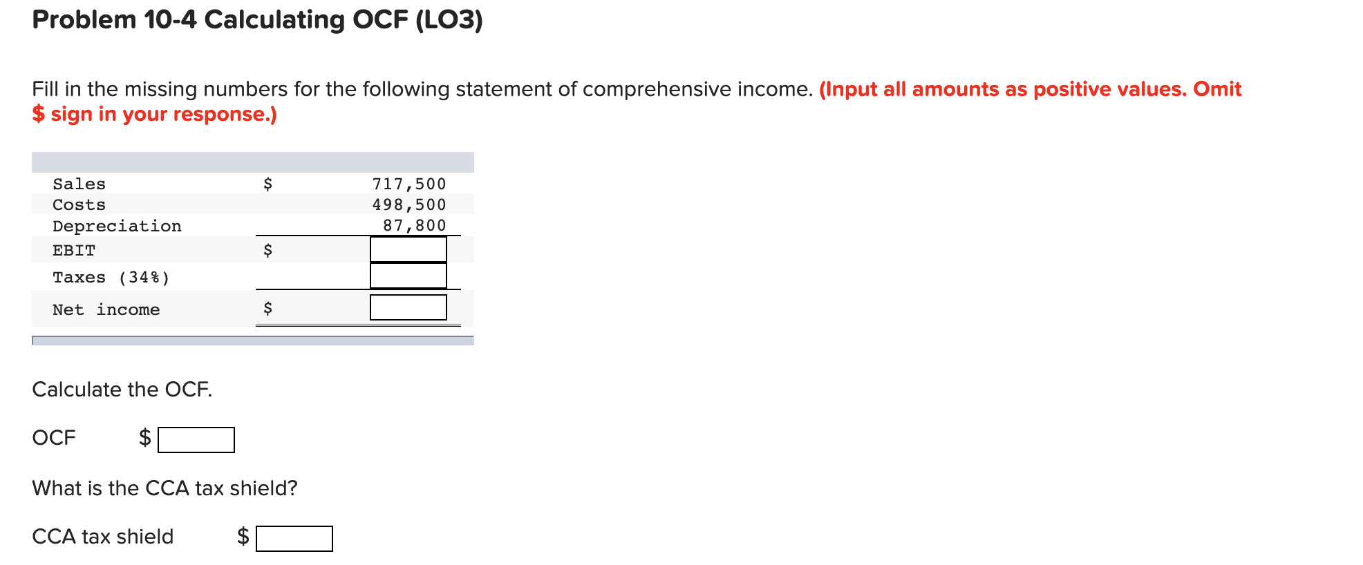 Solved Problem 10-4 Calculating OCF (LO3) Fill in the | Chegg.com