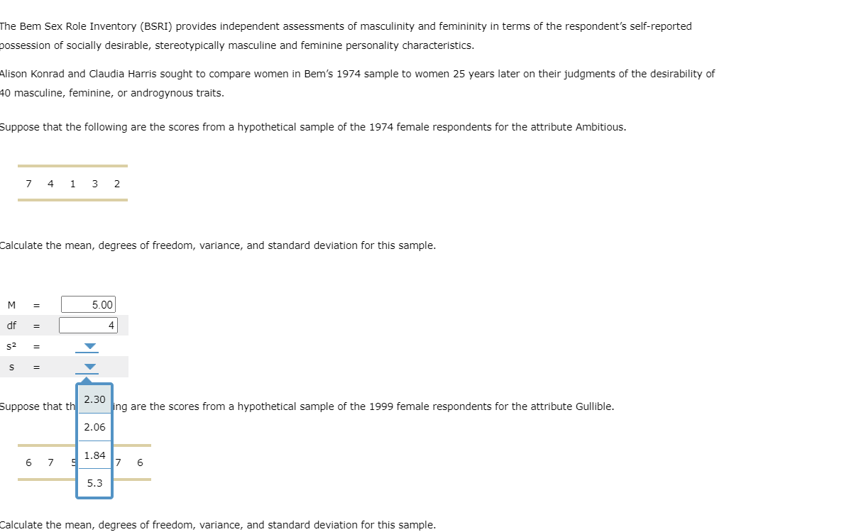 Solved The Bem Sex Role Inventory (BSRI) provides | Chegg.com