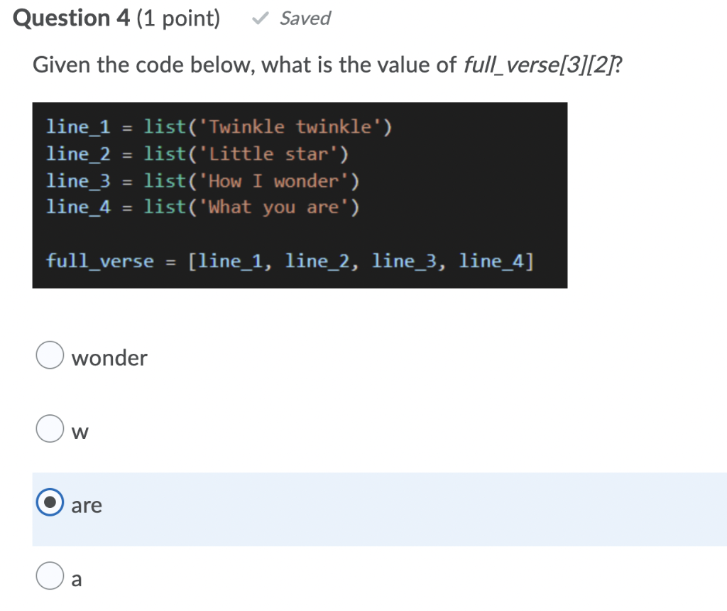 Solved Question 4 (1 Point) Saved Given The Code Below, What | Chegg.com