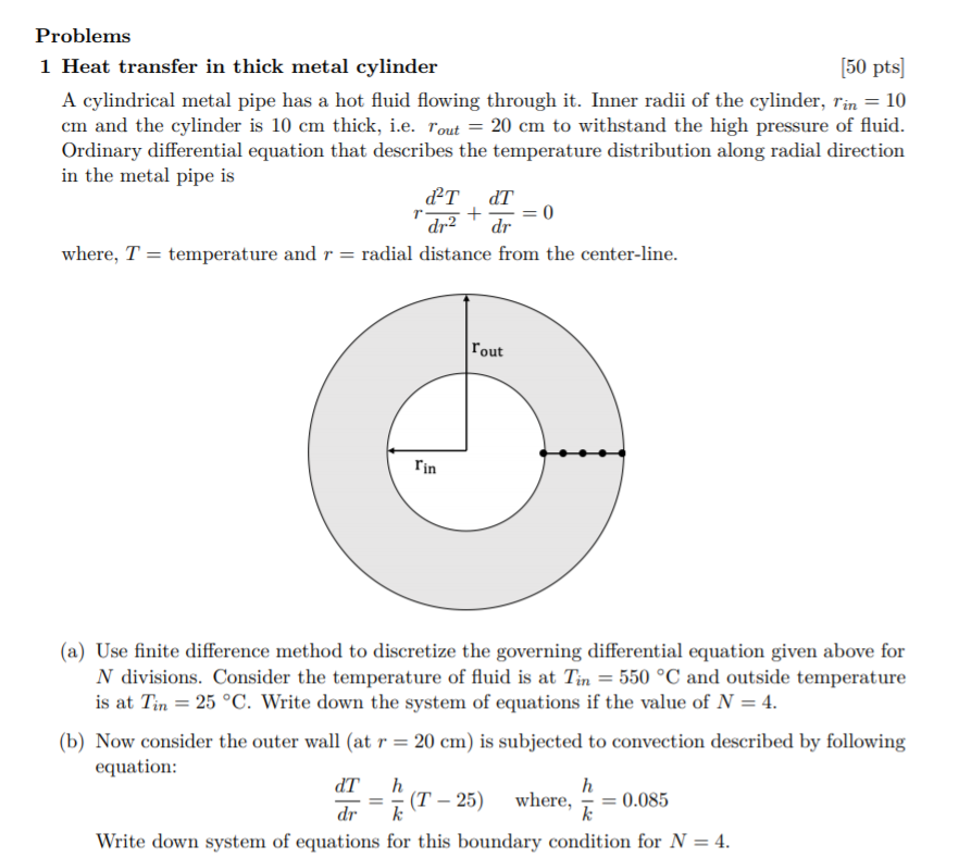 Problems 1 Heat transfer in thick metal cylinder [50
