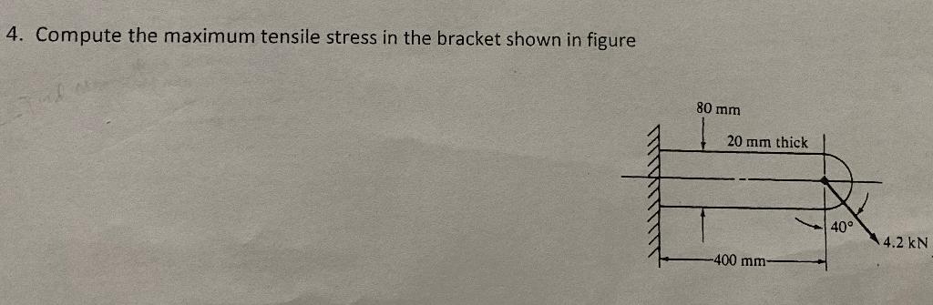 Solved 4. Compute the maximum tensile stress in the bracket | Chegg.com