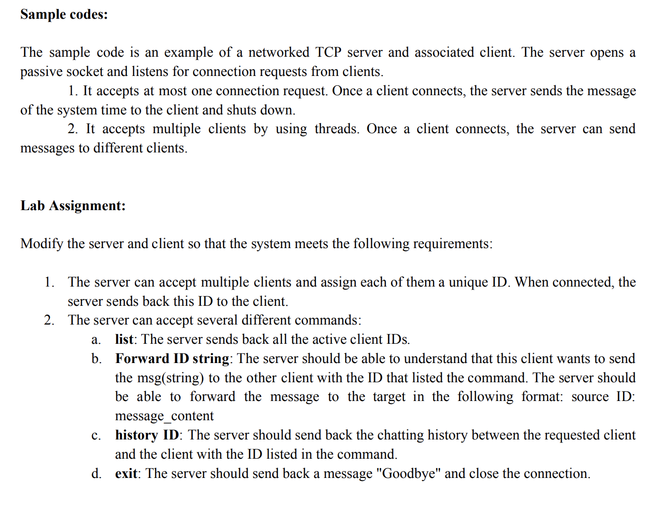 Solved -client code to send these commands to the server and | Chegg.com