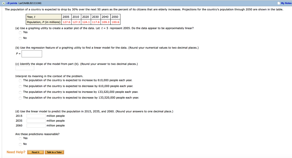 Solved 18 points LarCAABLS2 2.3.042 My Notes The population | Chegg.com