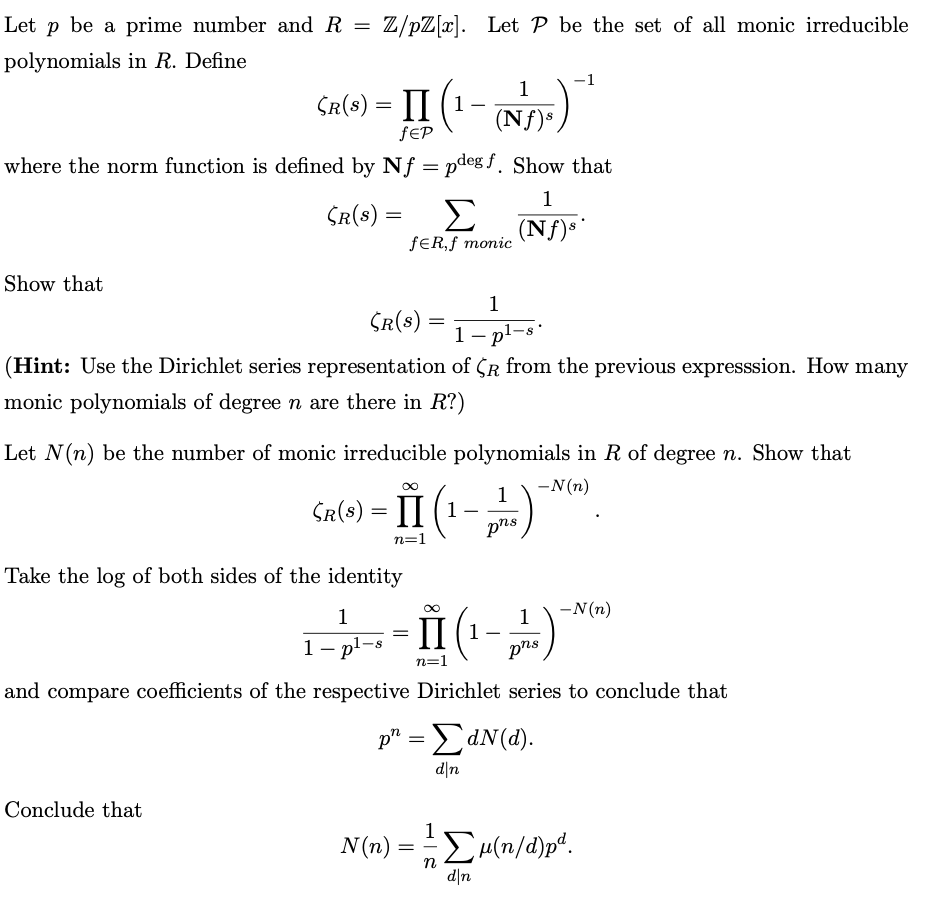 Let P Be A Prime Number And R Z Pz 2 Let P Be Chegg Com