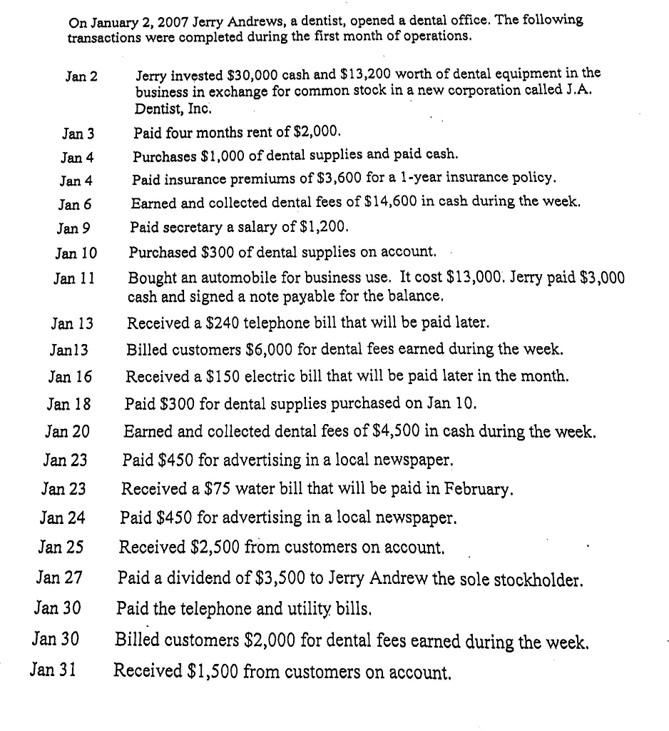 Solved Required: 1. Record the January 2007 Transactions