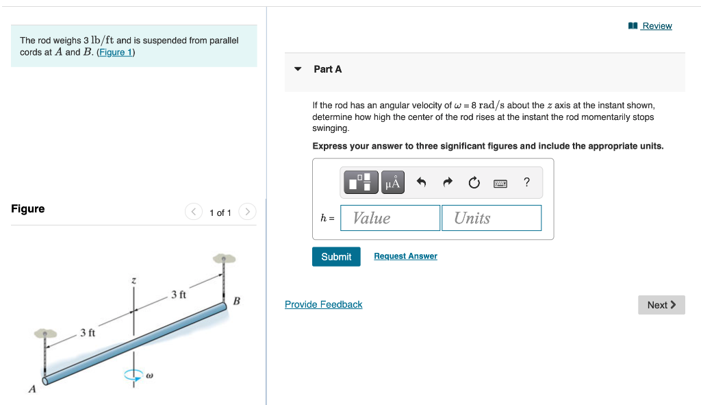 Solved Review The Rod Weighs 3 Lb/ft And Is Suspended From | Chegg.com