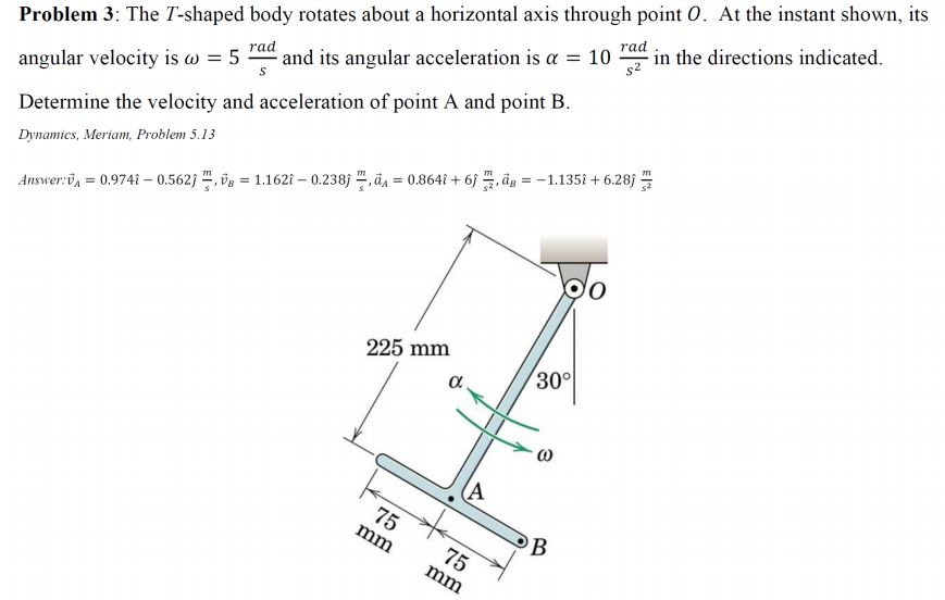 Solved Problem 3: The T-shaped body rotates about a | Chegg.com