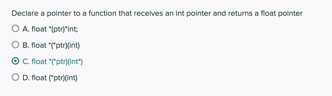 Solved Declare a pointer to a function that receives an int | Chegg.com